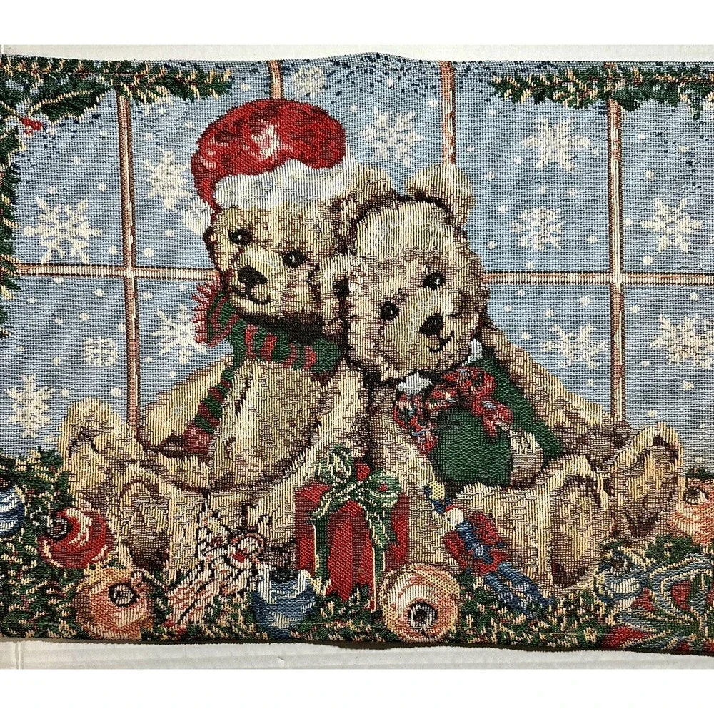 Christmas Teddy Bears Table Runner Ornaments Presents Home Decor Festive 13x70